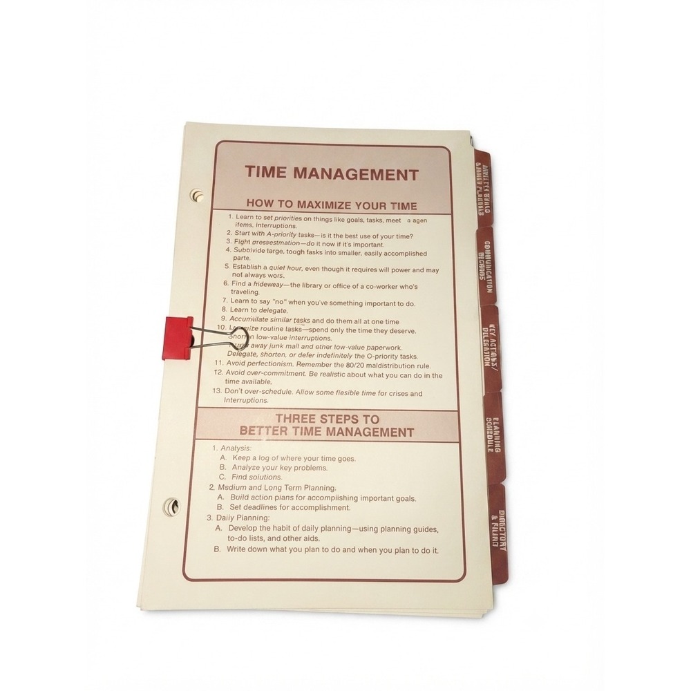 Vintage Day-Timer Planner Refill Pages Time Management Address Directory Cream
